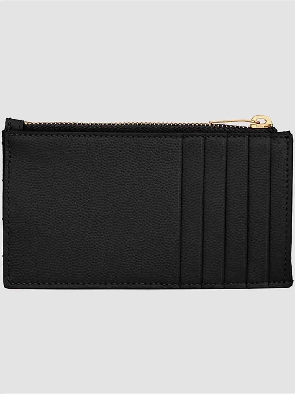 Saint Laurent Black Quilted Leather Card Holder with Gold YSL Emblem